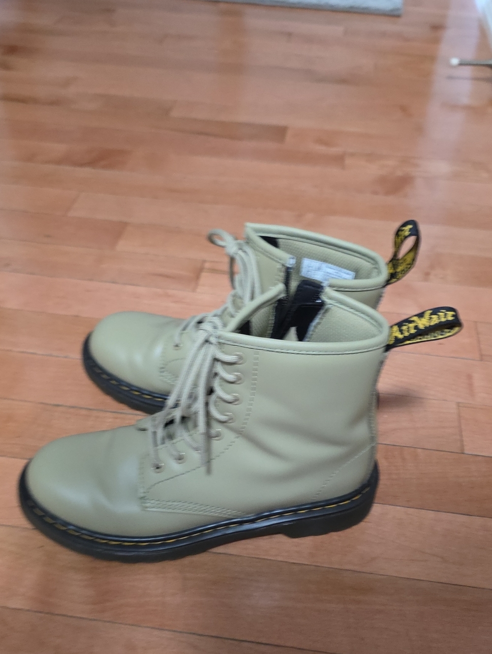 Dr. Martens Pale Olive Leather 8-Eye Lace-Up Boots